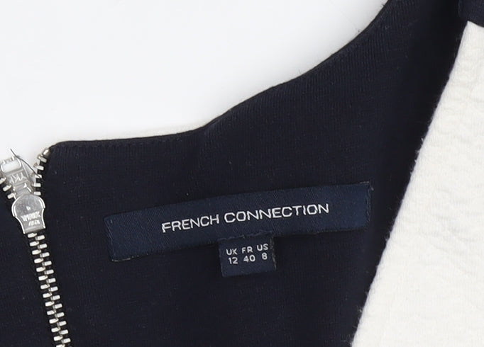 French Connection Women's Black and Ivory Bodycon Dress - Size 12