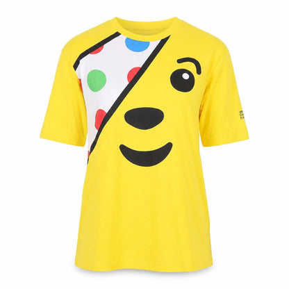 Front view of George unisex yellow t-shirt, size S, fun design