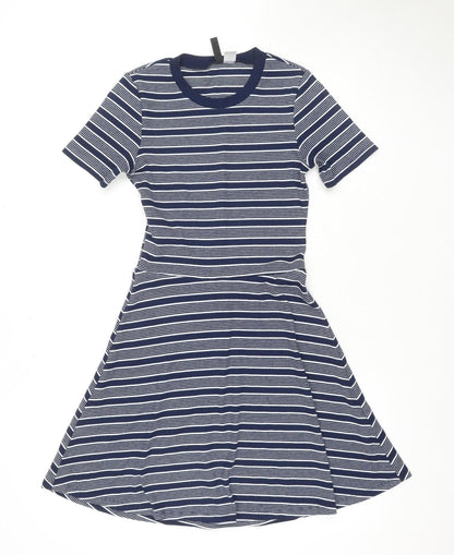 H&M Women's Blue Striped A-Line Dress, Size 6