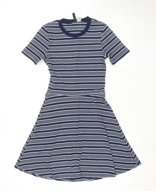 H&M Women's Blue Striped A-Line Dress, Size 6