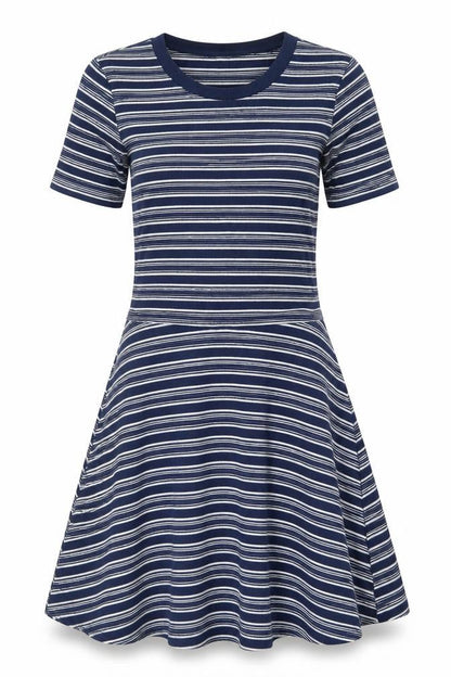 H&M Women's Blue Striped A-Line Dress, Size 6