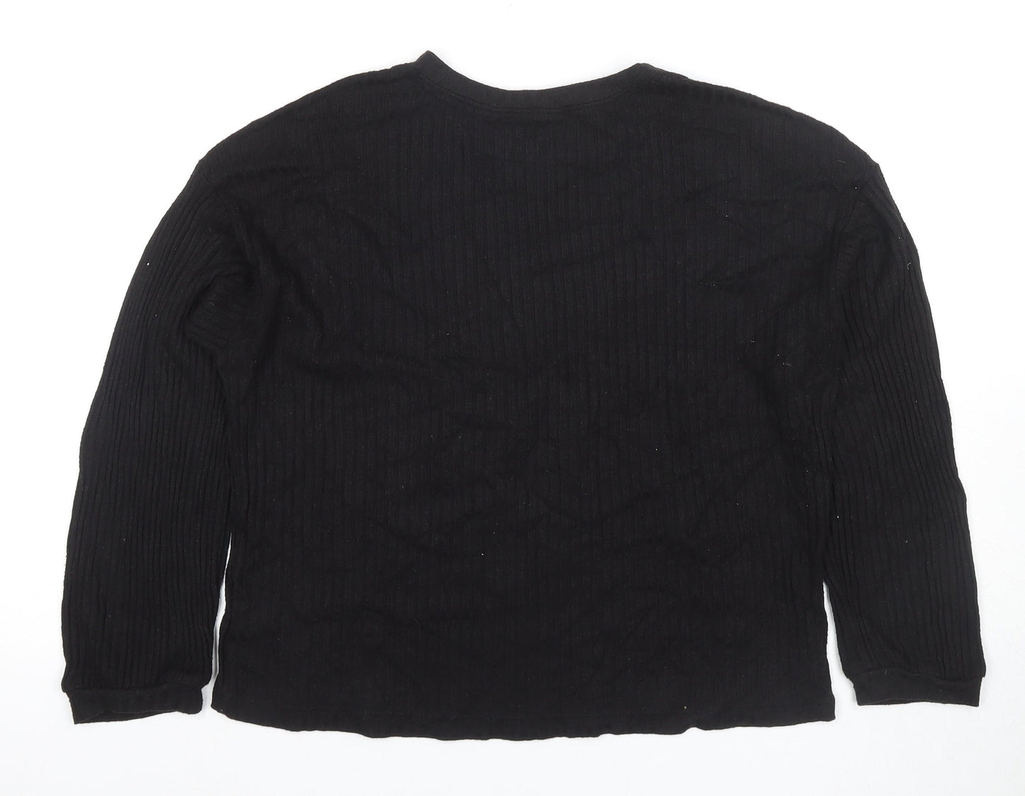 Marc Women's Black Knit T-Shirt, Size L, Embroidered Floral