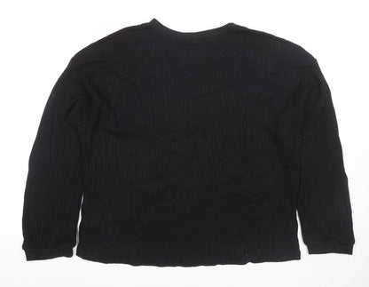 Marc Women's Black Knit T-Shirt, Size L, Embroidered Floral