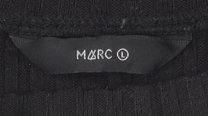 Marc Women's Black Knit T-Shirt, Size L, Embroidered Floral
