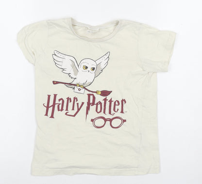 Harry Potter Girls Ivory T-Shirt 6-7 Years Graphic Print