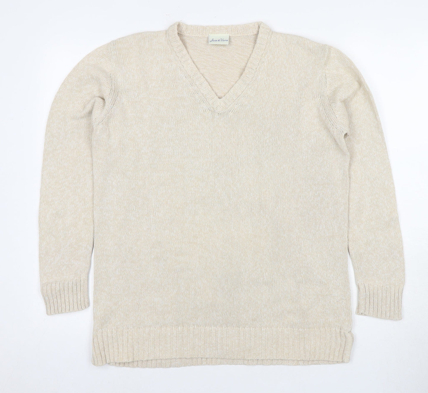 Womens UK Size S Joie de Vivre Beige Pullover Jumper