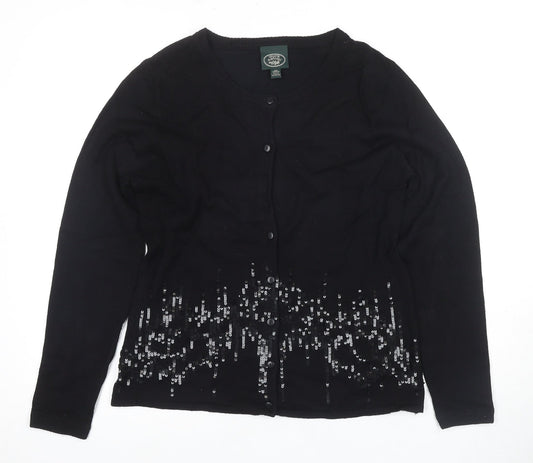 Laura Ashley Women's Black Sequin Cardigan, Medium