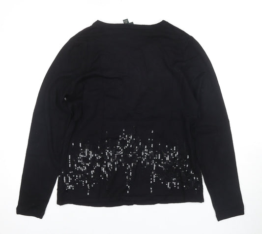 Laura Ashley Women's Black Sequin Cardigan, Medium