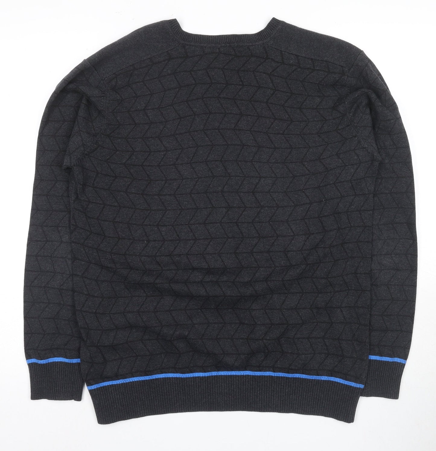 JACK & JONES Men's Black Geometric XL V-Neck Jumper