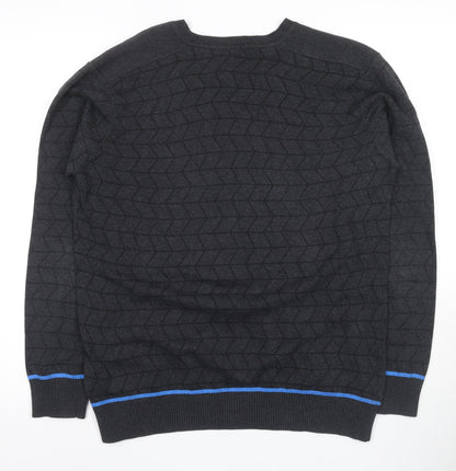 JACK & JONES Men's Black Geometric XL V-Neck Jumper