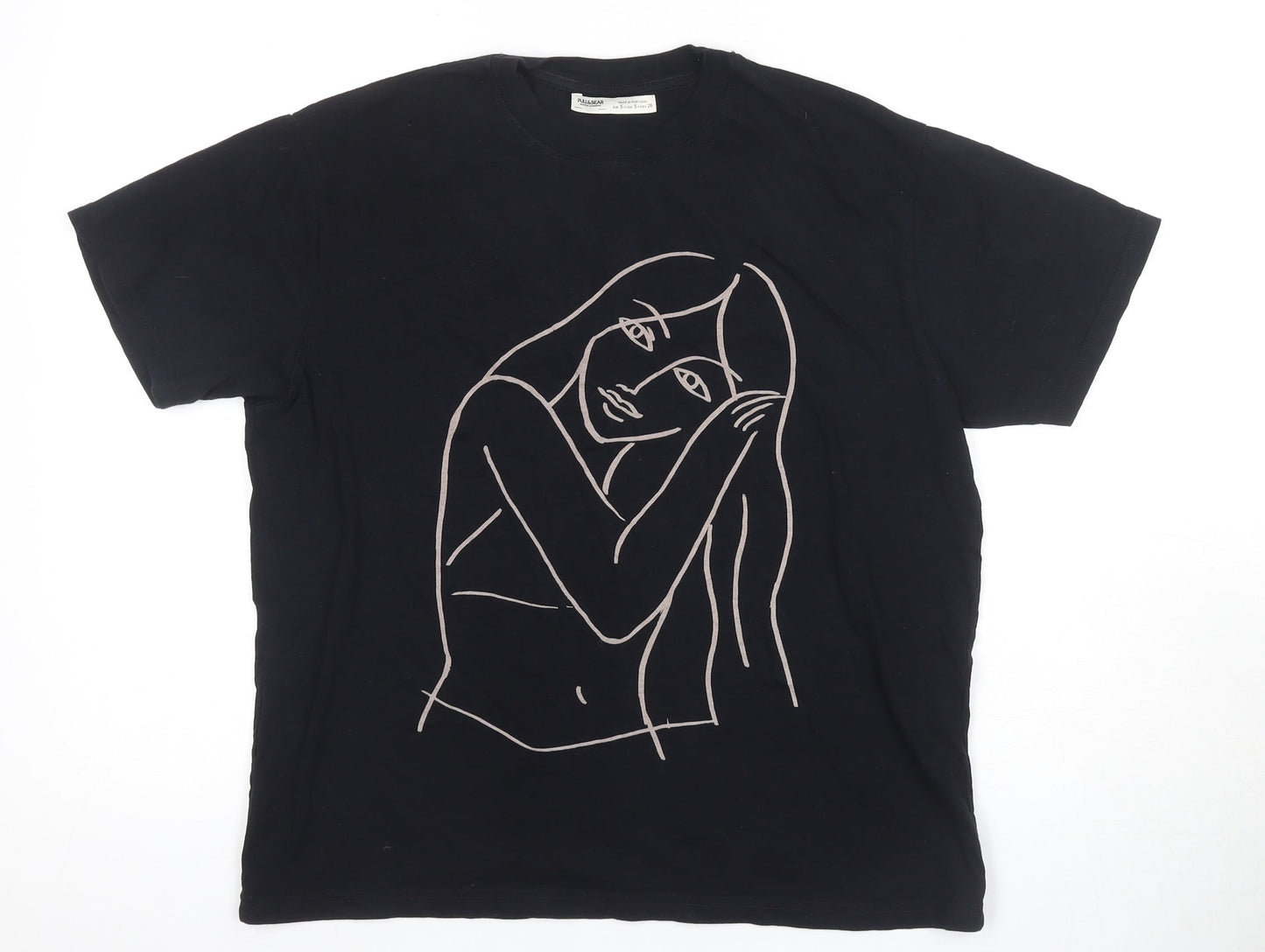 Unisex Adults UK Size S Pull&Bear Black Basic T-Shirt