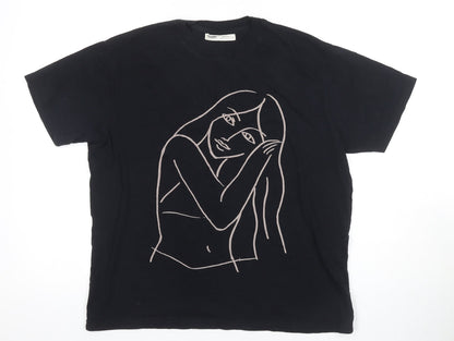 Unisex Adults UK Size S Pull&Bear Black Basic T-Shirt