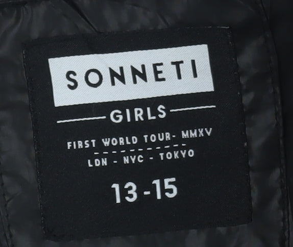 Sonneti Girls Black Puffer Jacket 13-15 Years Hooded Winter