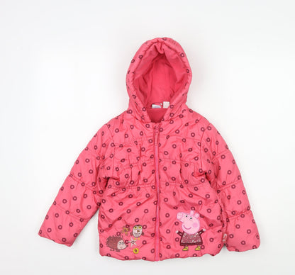 Peppa Pig Girls Pink Floral Puffer Jacket 5-6 Years