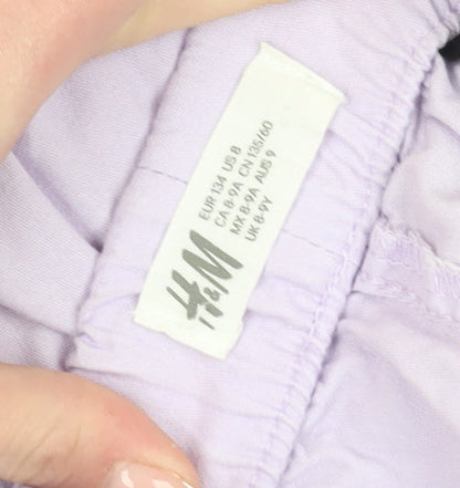 H&M Girls Lilac Cargo Trousers, Size 9, Cotton, Elastic Waist