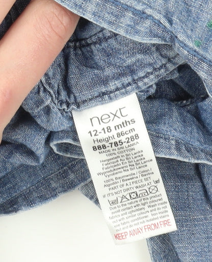 Next Unisex Blue Dungaree 12-18 Months Cotton Chambray