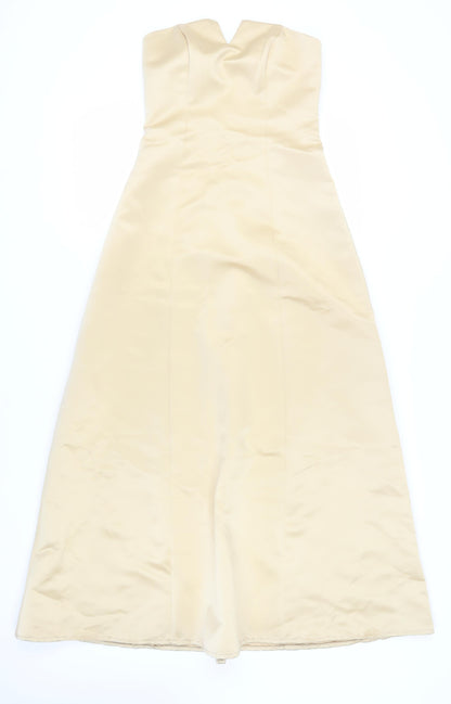 BHS Women's Beige Long A-Line Formal Dress, Size 8