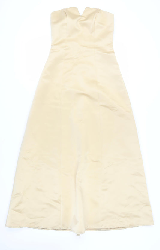 BHS Women's Beige Long A-Line Formal Dress, Size 8