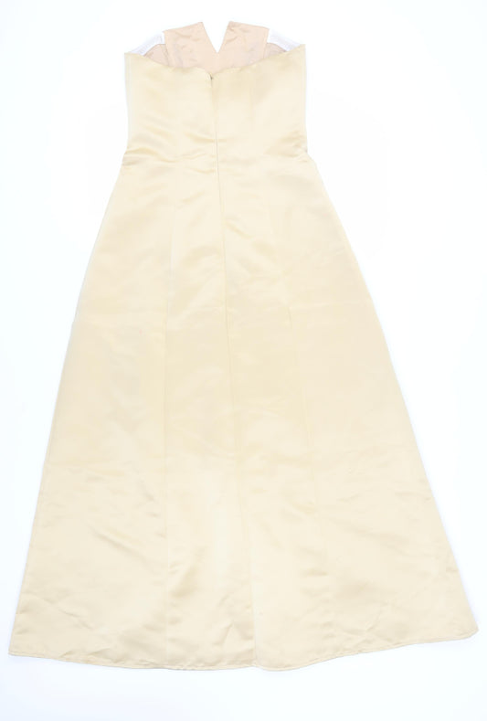 BHS Women's Beige Long A-Line Formal Dress, Size 8