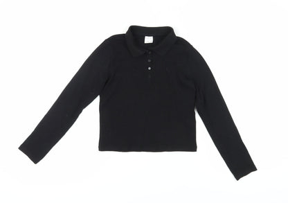 Zara Girls Black Polo Long Sleeve Top - Size 10 Years
