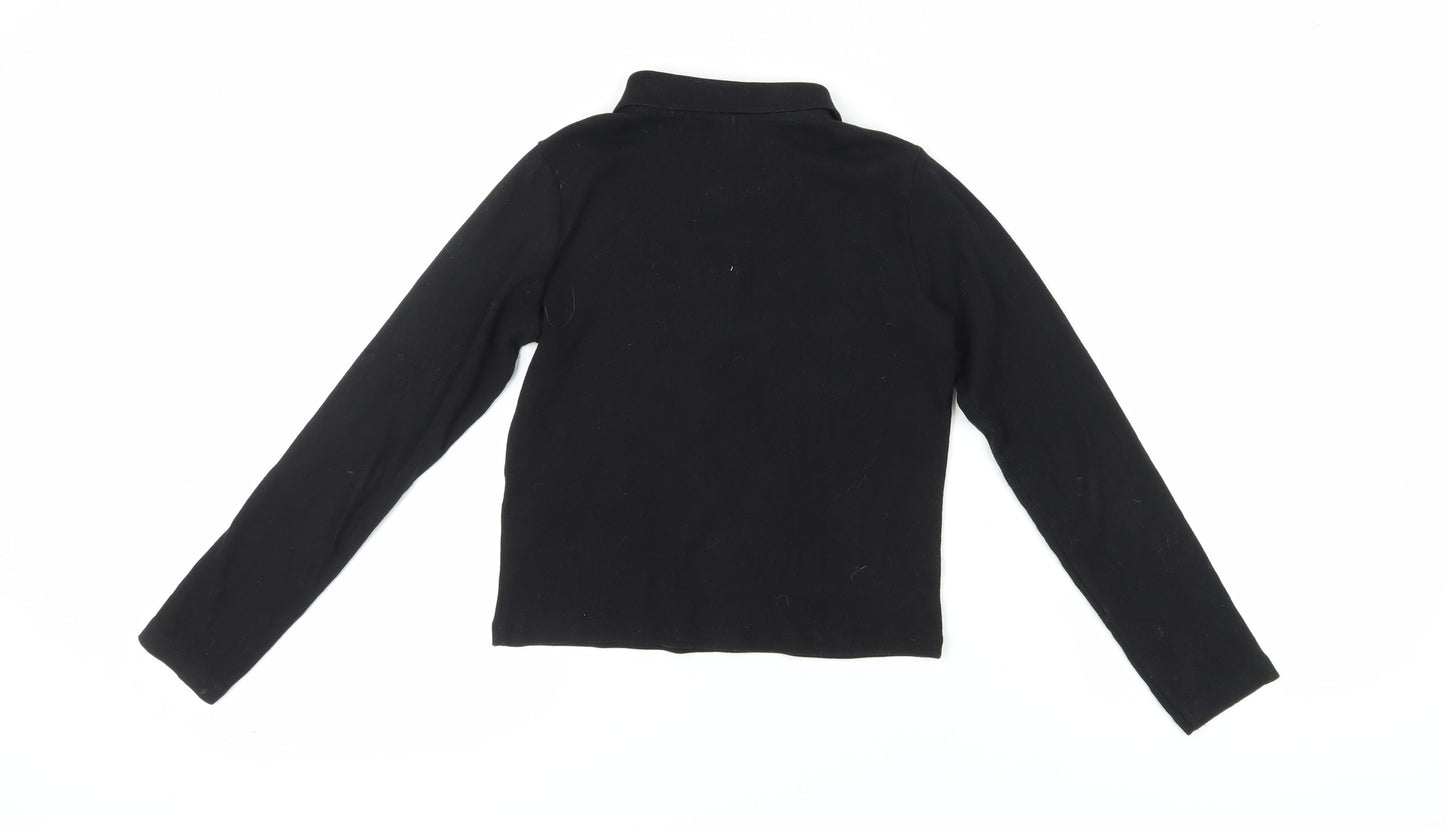 Zara Girls Black Polo Long Sleeve Top - Size 10 Years