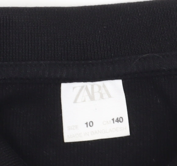 Zara Girls Black Polo Long Sleeve Top - Size 10 Years