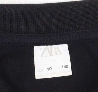 Zara Girls Black Polo Long Sleeve Top - Size 10 Years