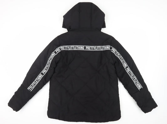 Womens UK Size 8 PRETTYLITTLETHING Black Puffer Jacket