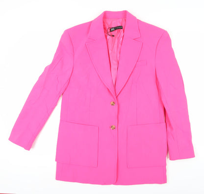 Zara Women's Pink Blazer, Size 8, Notch Lapel, Two-Button
