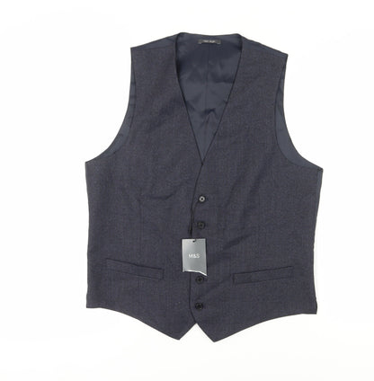Mens UK Size 40 Marks and Spencer Regular Blue Suit Waistcoat