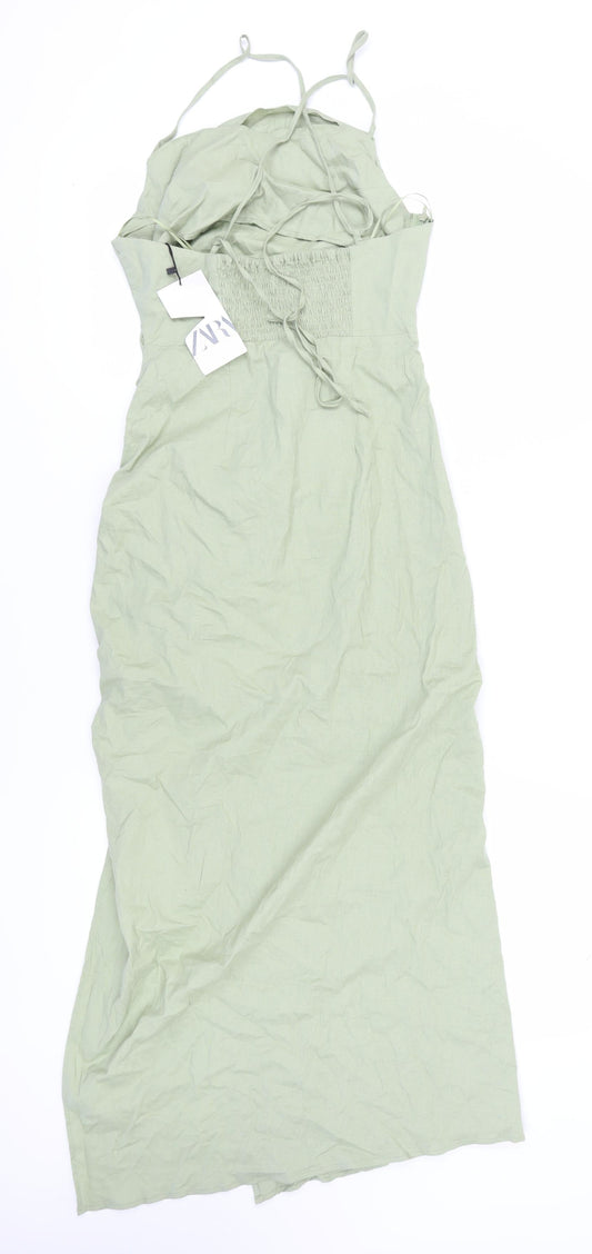 Zara Womens Green Slip Dress Midi M Casual Spring Summer