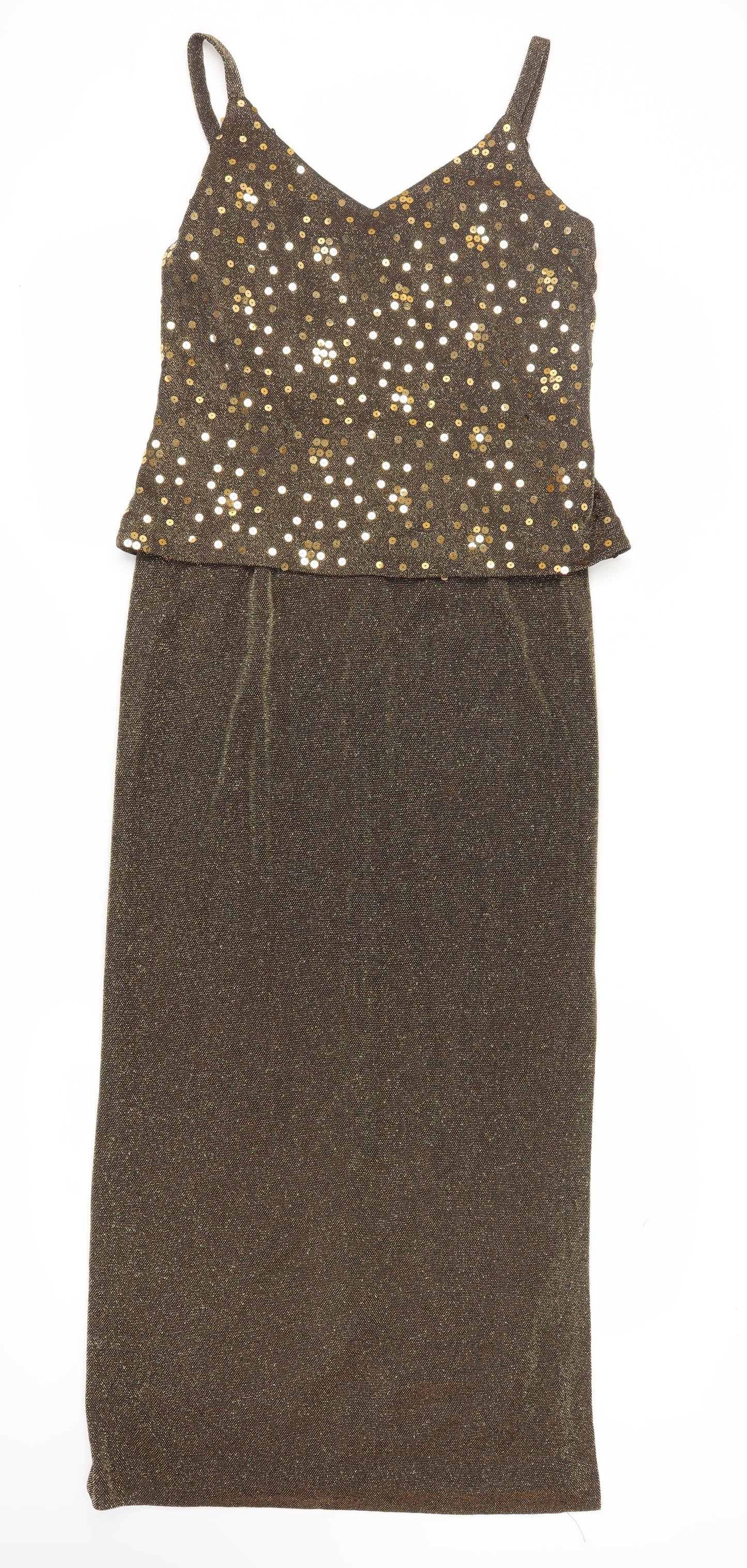 Alex Evenings Women's Gold Sequin Long Slip Dress Size 10