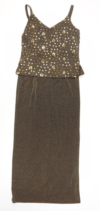 Alex Evenings Women's Gold Sequin Long Slip Dress Size 10