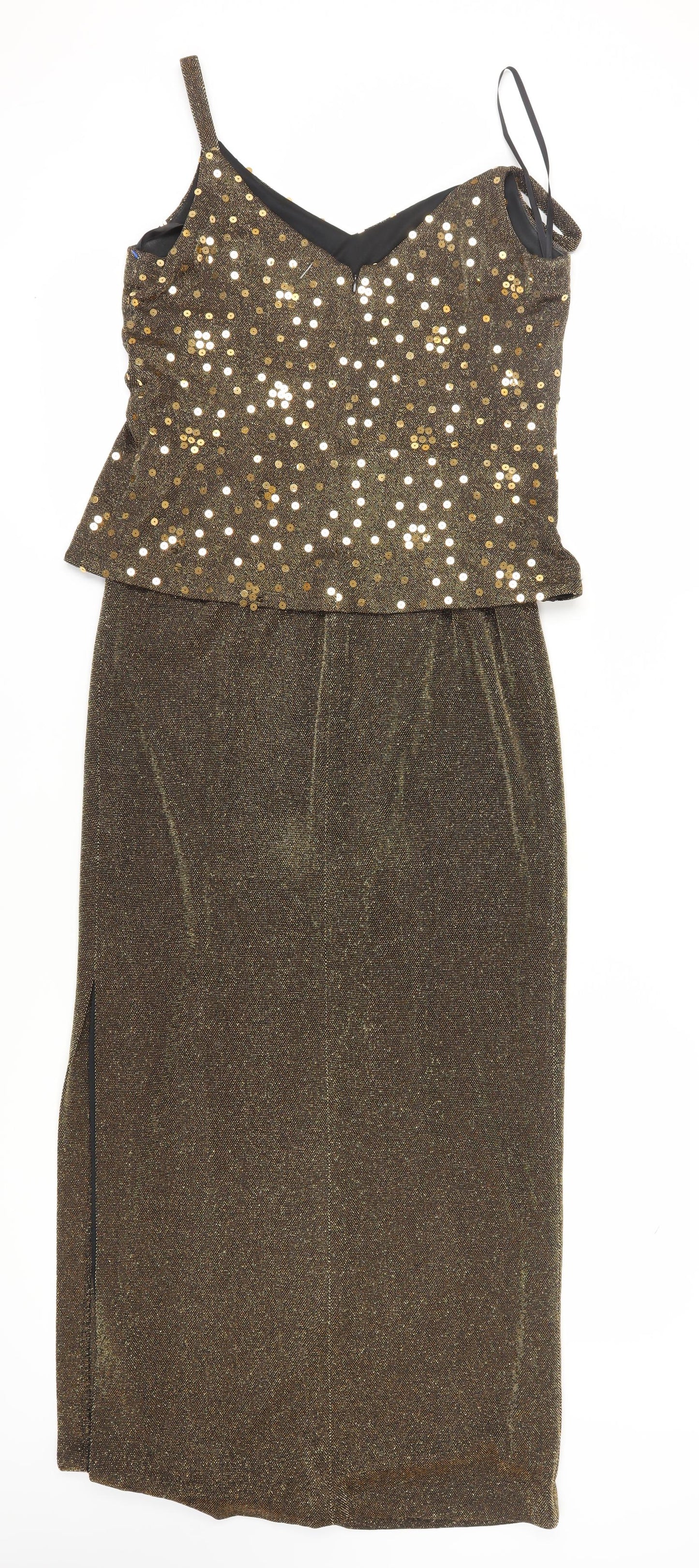 Alex Evenings Women's Gold Sequin Long Slip Dress Size 10