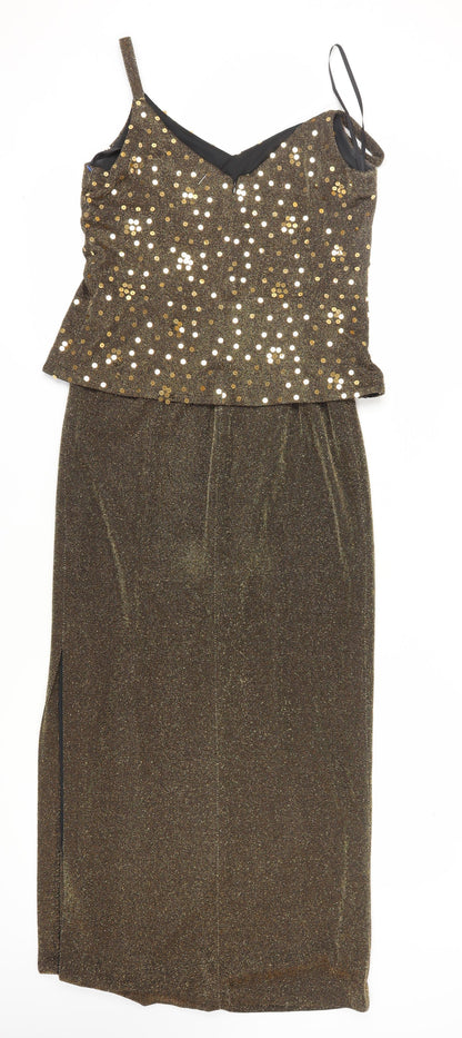 Alex Evenings Women's Gold Sequin Long Slip Dress Size 10