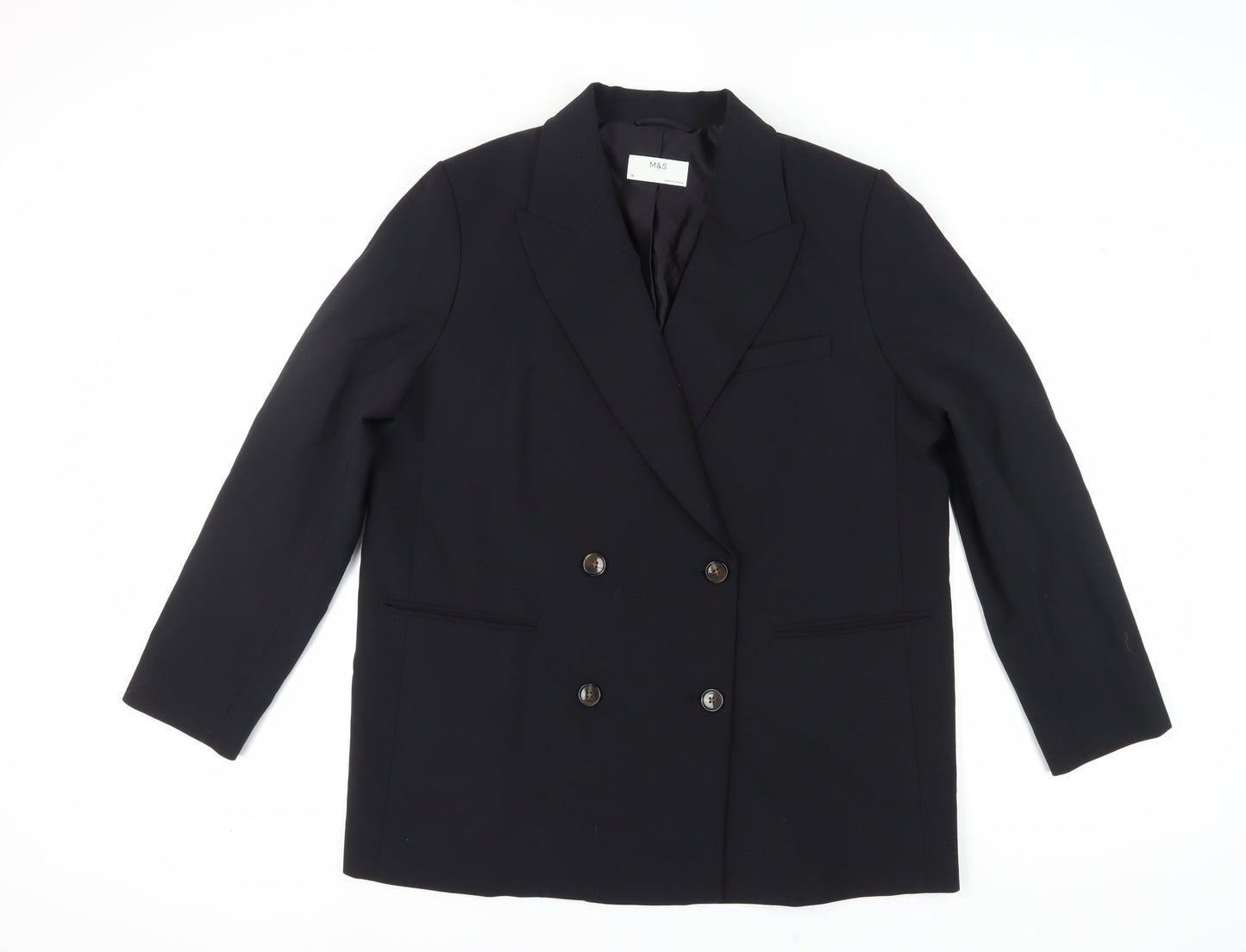 Marks and Spencer Women's Black Double-Breasted Blazer Size 16
