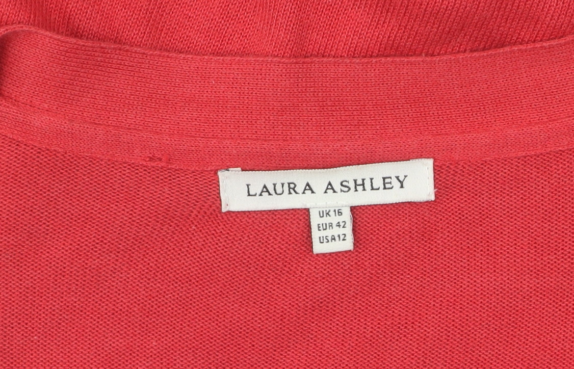 Laura Ashley Women's Red Cardigan, Size 16, V-Neck, Casual