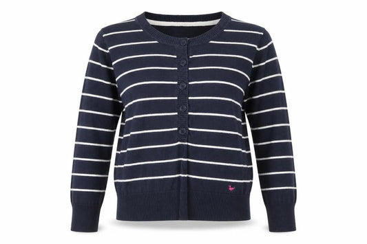 Front view of Country Rose Women's Blue Striped Cardigan S