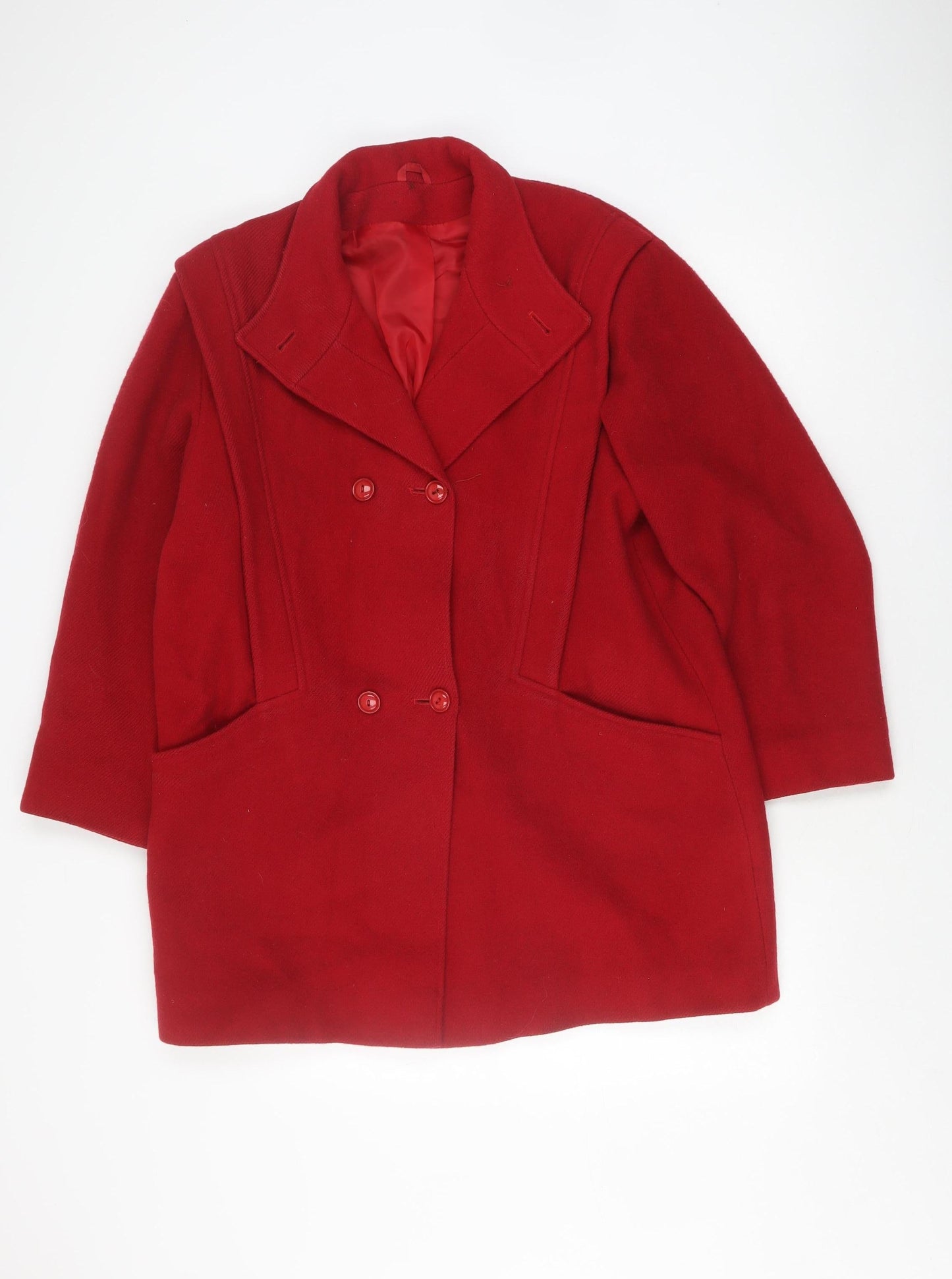 C&A Women's Red Wool Pea Coat Size 12, Buttoned Classic