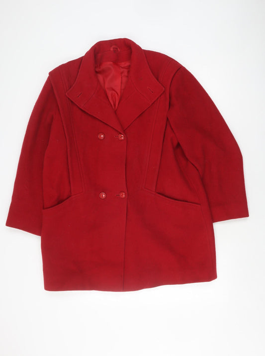 C&A Women's Red Wool Pea Coat Size 12, Buttoned Classic