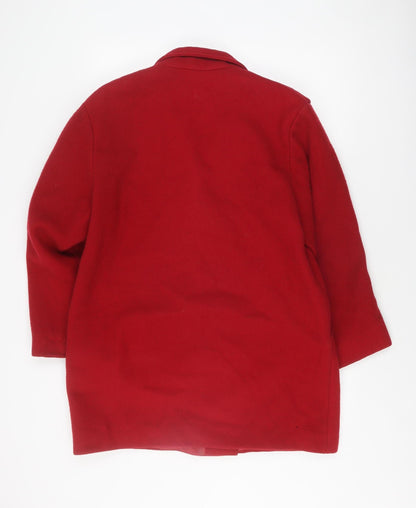C&A Women's Red Wool Pea Coat Size 12, Buttoned Classic