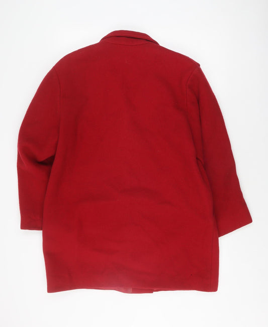 C&A Women's Red Wool Pea Coat Size 12, Buttoned Classic