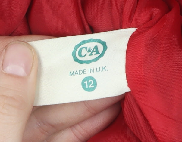 C&A Women's Red Wool Pea Coat Size 12, Buttoned Classic