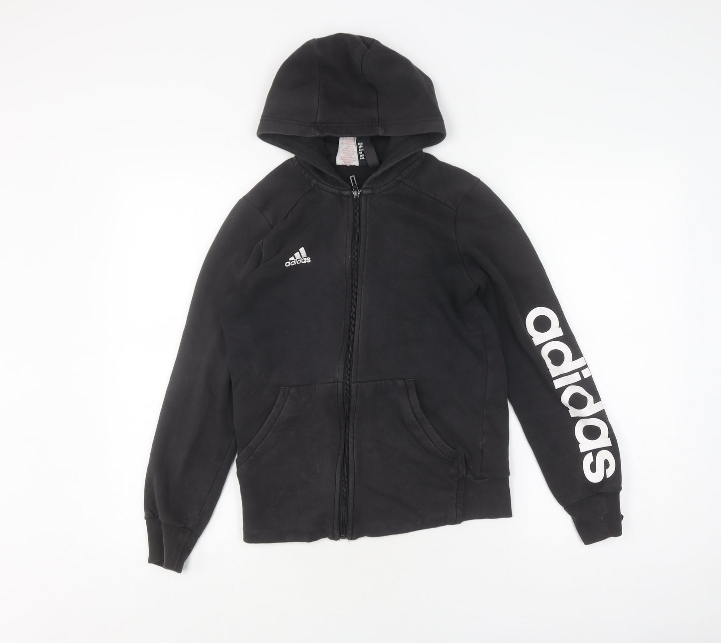 Adidas Boys Black Full Zip Hoodie, Size 12-13, Logo Accent