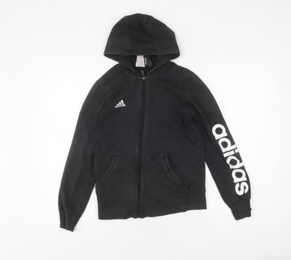 Adidas Boys Black Full Zip Hoodie, Size 12-13, Logo Accent