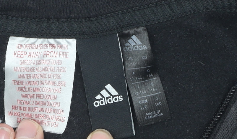 Adidas Boys Black Full Zip Hoodie, Size 12-13, Logo Accent