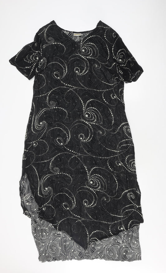 Roman Originals Women's Dress Black Geometric Size 14