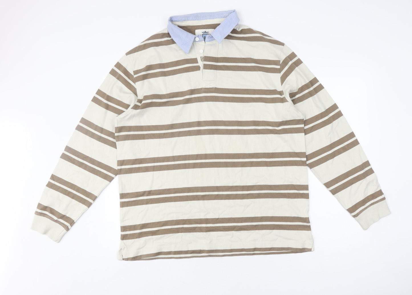 Marks and Spencer Men's Brown Striped Polo, M