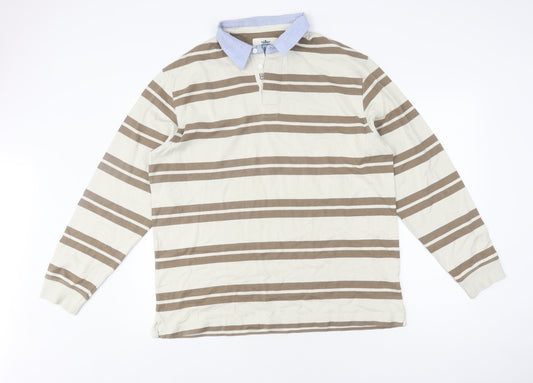 Marks and Spencer Men's Brown Striped Polo, M
