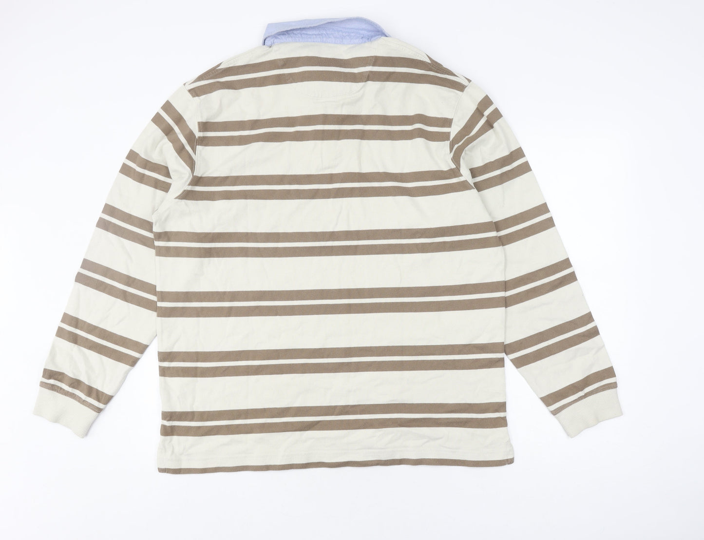 Marks and Spencer Men's Brown Striped Polo, M